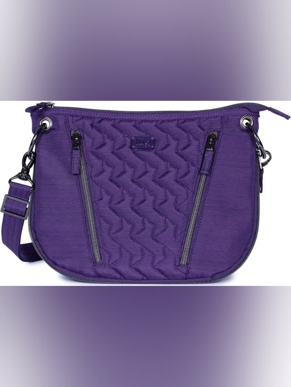 Lug Swivel Crossbody Bag And Heart Pouch In Concord Grape